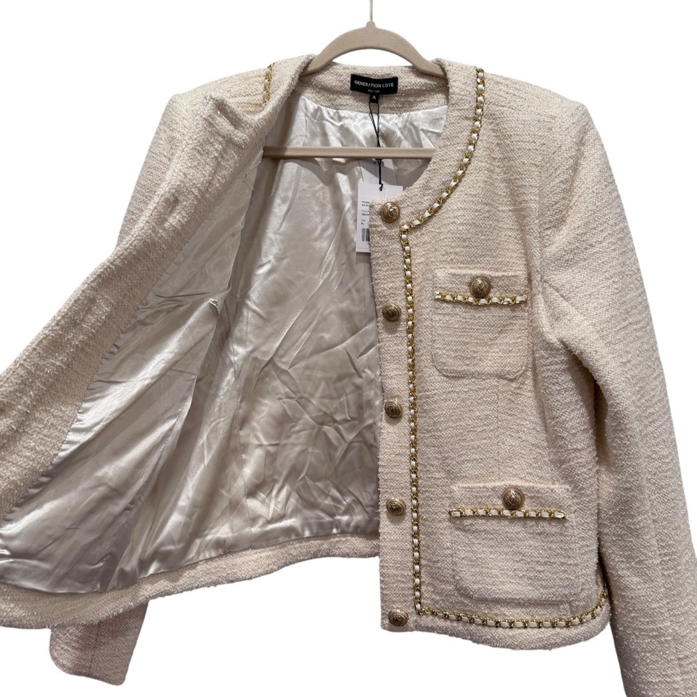NWT Generation Love New York Velma Tweed Jacket Preppy Cream Gold Sz XL - Picture 12 of 16